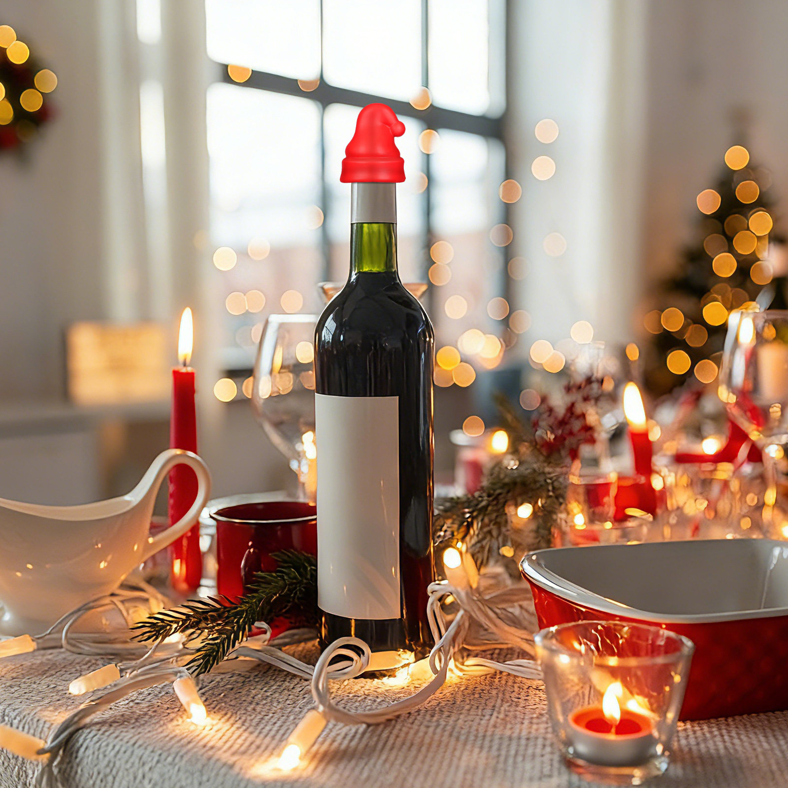 Wine Beer Hat - クリスマスをテーマにしたミニサンタ帽子型ワインストッパー2個セット。スパークリングワイン、ソーダ、ビール、ビネガーなどのボトルを密封するのに使用できます。
