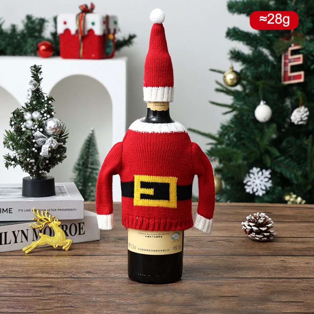 Wine Beer Hat - エルク柄のワインボトルカバー。ミニサンタの帽子が付いた雪の結晶模様。クリスマス柄の編み物ボトルカバー。雪だるまのデザイン。再利用可能なボトルカバー。ビールボトル用。