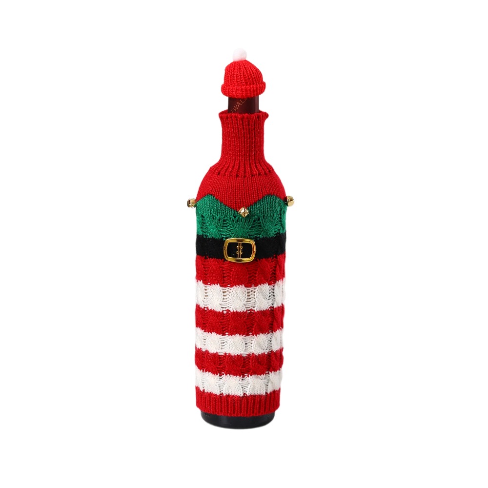 Wine Beer Hat - ミニサンタ帽子付きのニット製ワインボトルカバー、サンタクロースのビールボトルカバー、エルクと雪だるまのホリデーデコレーション、クリスマス