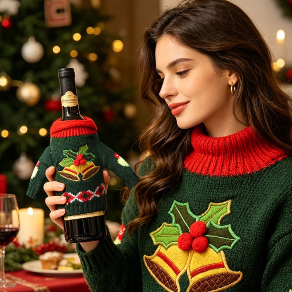 エルク柄のワインボトルカバー。再利用可能な、雪の結晶模様のク - Wine Beer Hat のレビューと価格