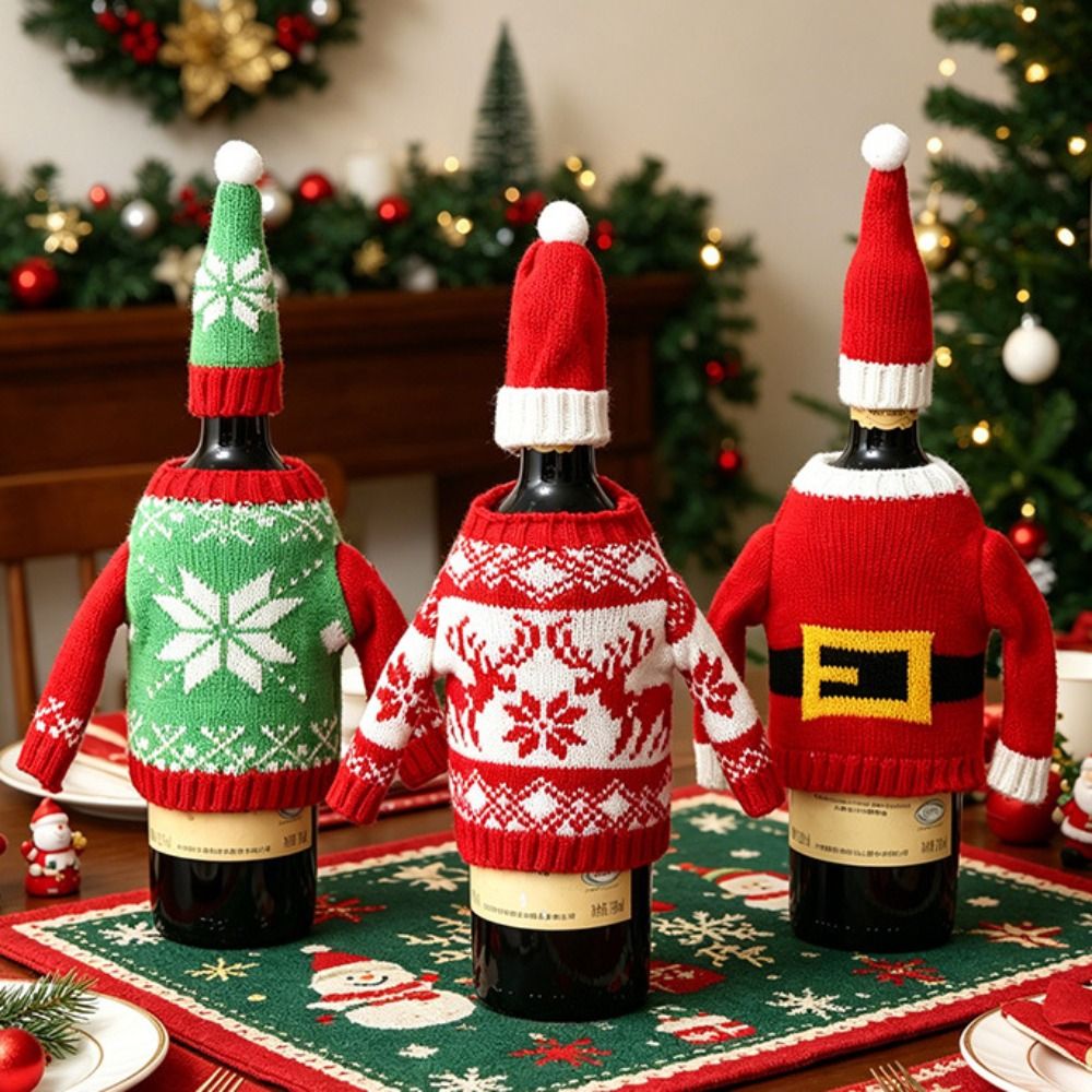 エルク柄のワインボトルカバー。再利用可能な、雪の結晶模様のク - Wine Beer Hat のレビューと価格