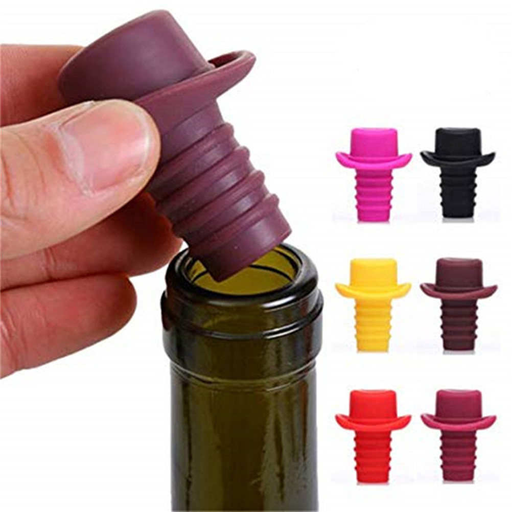 帽子型のデザインが施されたシリコン製ボトルストッパー5個入り - Wine Beer Hat のレビューと価格