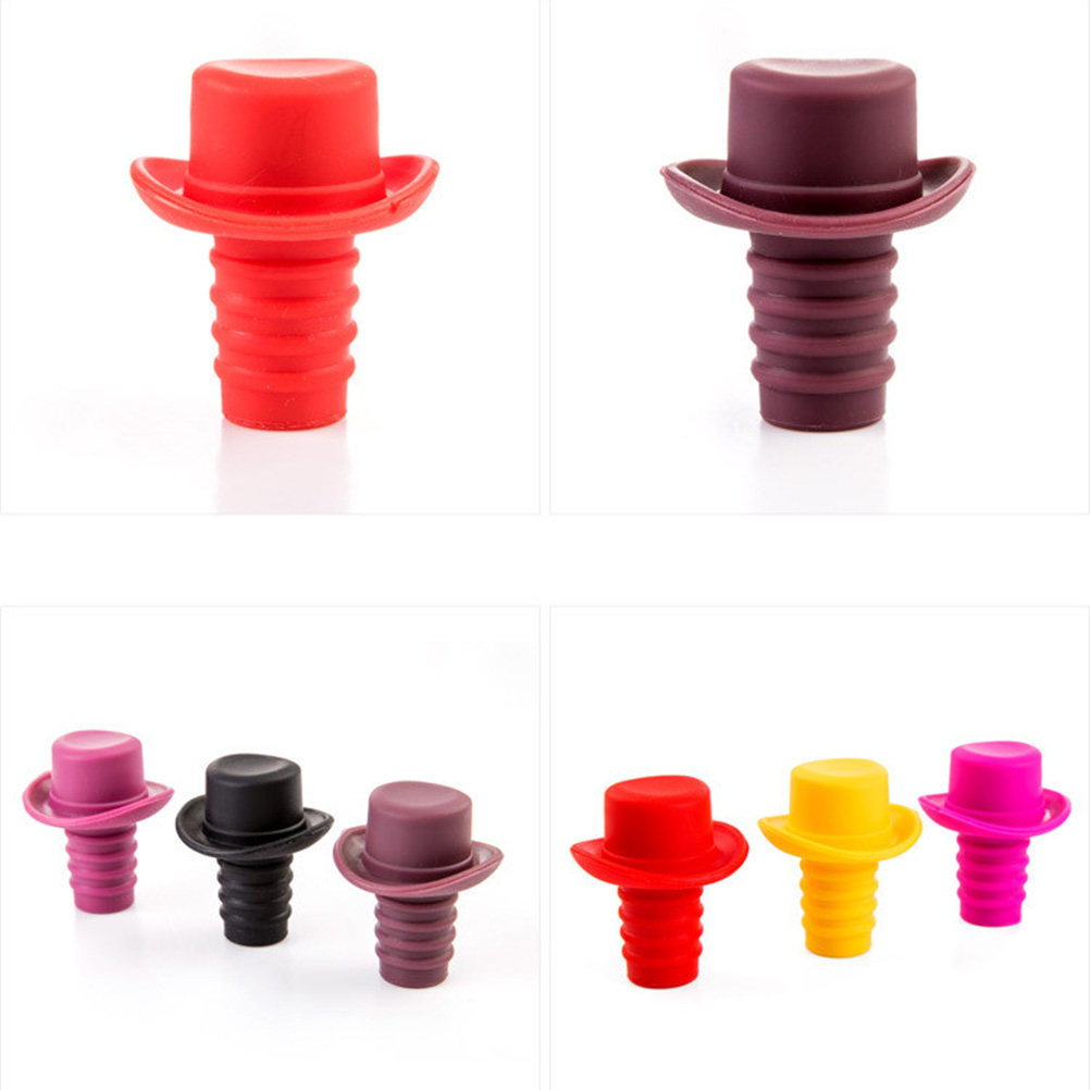 帽子型のデザインが施されたシリコン製ボトルストッパー5個入り - Wine Beer Hat のレビューと価格