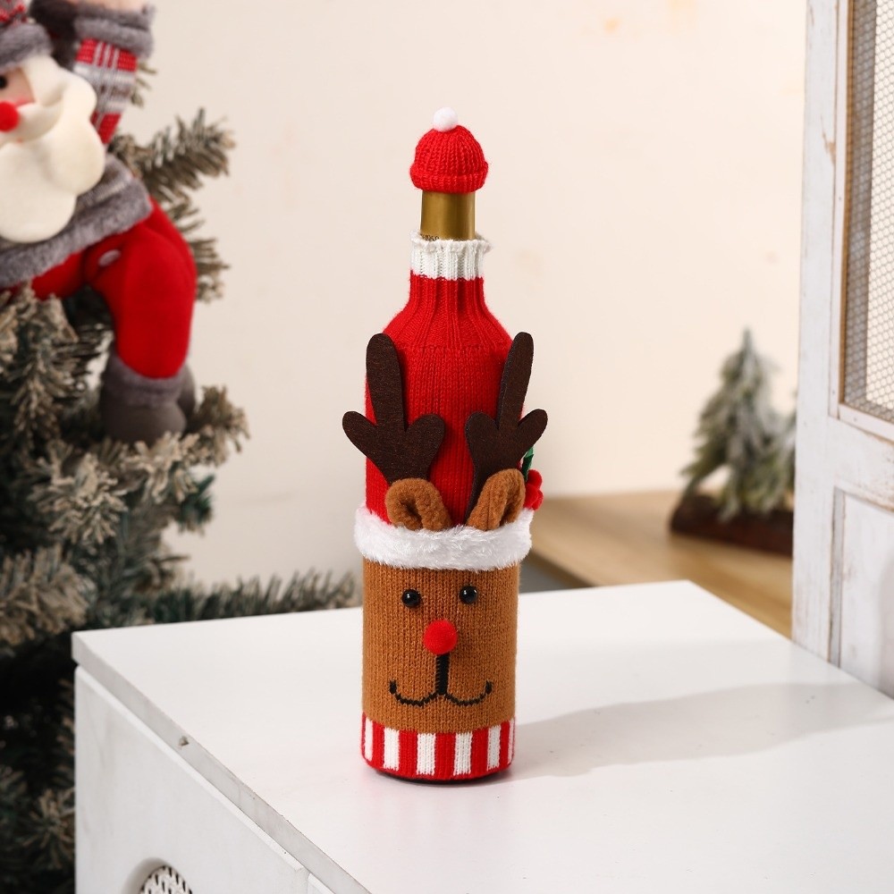 ニット製ワインボトルカバー（エルク柄、ミニサンタ帽子付き）、 - Wine Beer Hat のレビューと価格