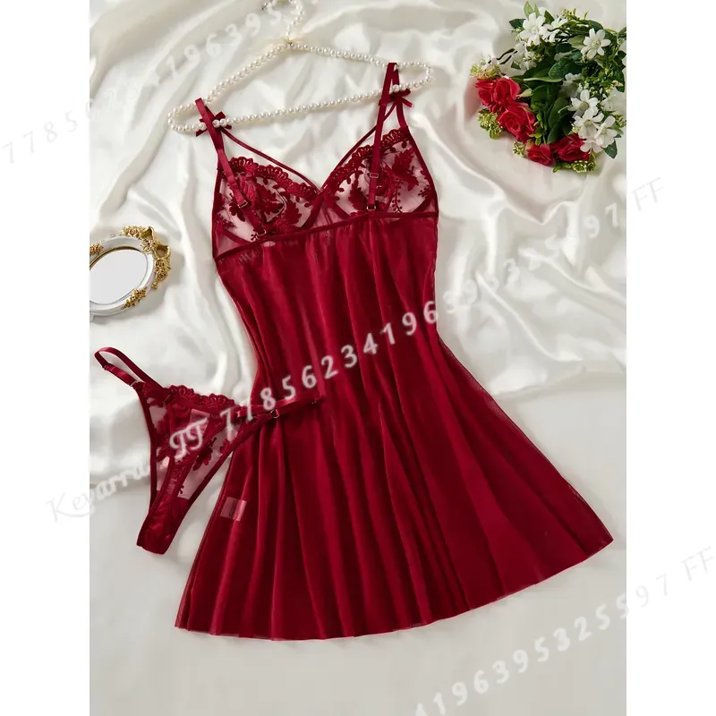 ワインレッドの女性用カントリースタイル麦穂刺繍入り半透明ナイ - Wine & Beer Guayaquil のレビューと価格