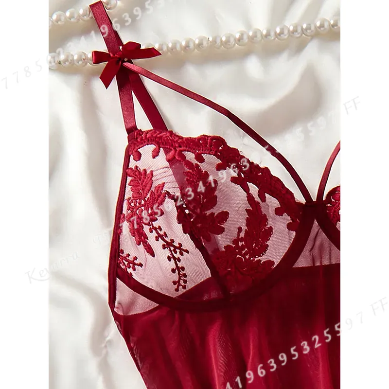 ワインレッドの女性用カントリースタイル麦穂刺繍入り半透明ナイ - Wine & Beer Guayaquil のレビューと価格