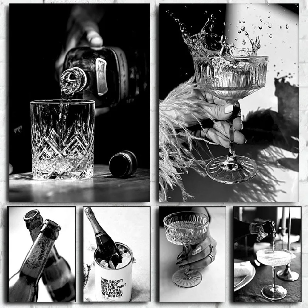 ウォールアート,キャンバス,黒と白の高精細ポスター,バー,シ - Whisky Beer And Wine のレビューと価格