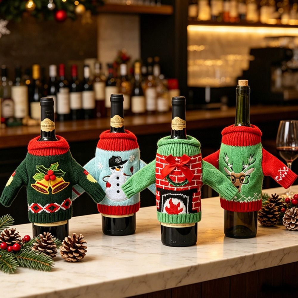 エルク柄のワインボトルカバー、雪の結晶模様の再利用可能なカバ - Wine Beer Hat のレビューと価格