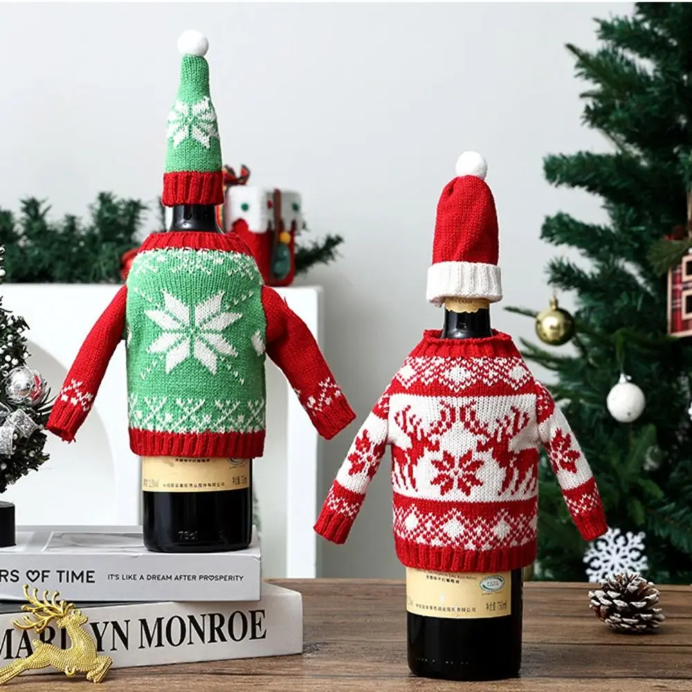 エルク柄のワインボトルカバー。ミニサンタ帽付きで、織り物で作 - Wine Beer Hat のレビューと価格
