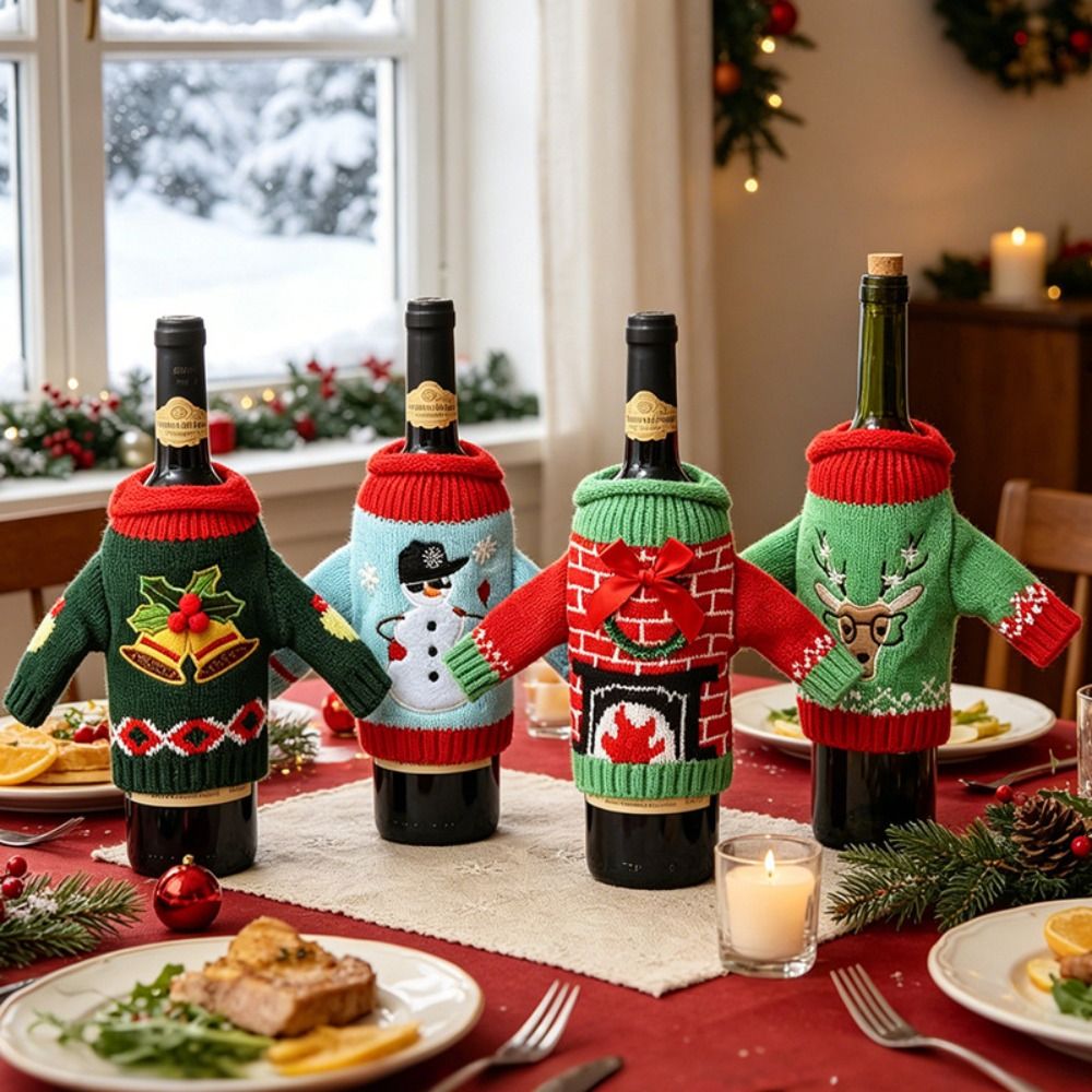 エルク柄のワインボトルカバー。雪の結晶とミニサンタ帽のデザイ - Wine Beer Hat のレビューと価格