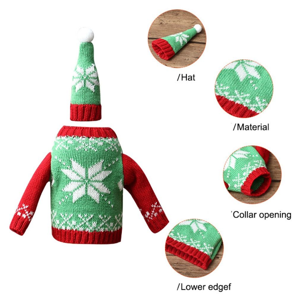 エルク柄のワインボトルカバー。雪の結晶とミニサンタ帽のデザイ - Wine Beer Hat のレビューと価格