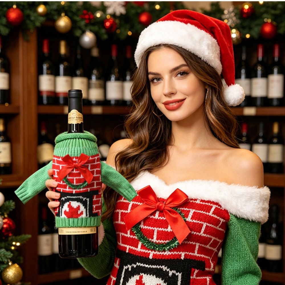 エルク柄のワインボトルカバー。雪の結晶とミニサンタ帽のデザイ - Wine Beer Hat のレビューと価格