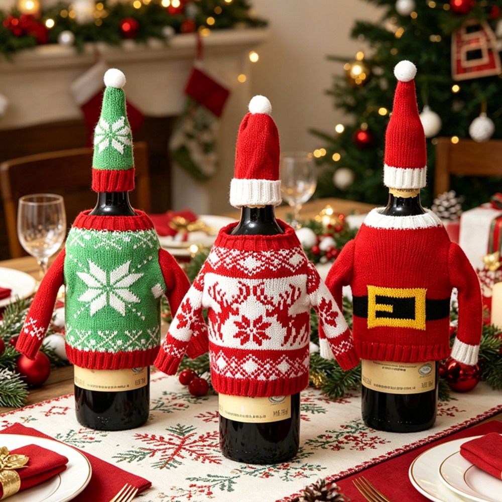 エルク柄のワインボトルカバー、雪の結晶模様の再利用可能なカバ - Wine Beer Hat のレビューと価格