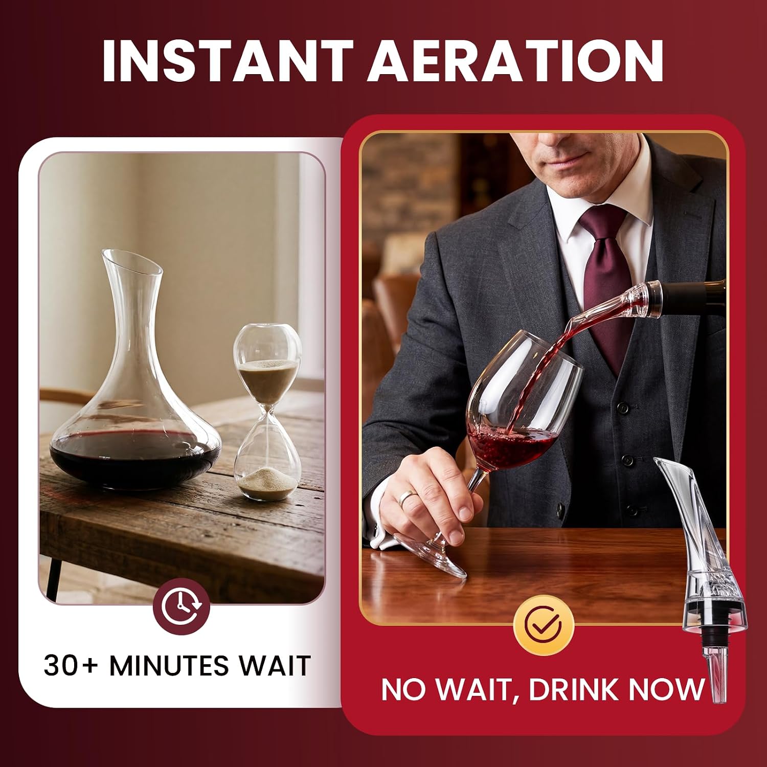 ワイン用エアレーター付きデキャンタ1個。ワインの泡立ちを良く - Wine Aerator Pour のレビューと価格